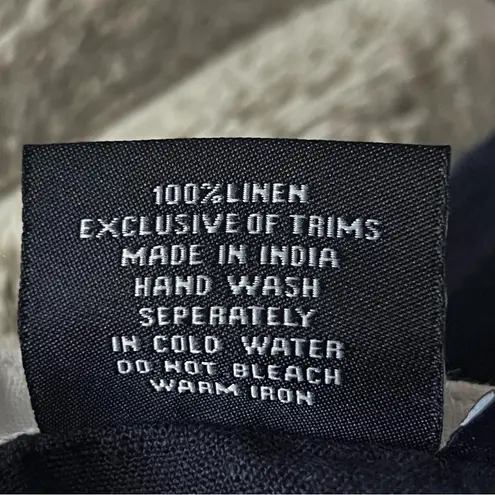 Madison Mathews 100% Linen Navy White Trim Tunic Top Beach Cover Up Size Small Blue