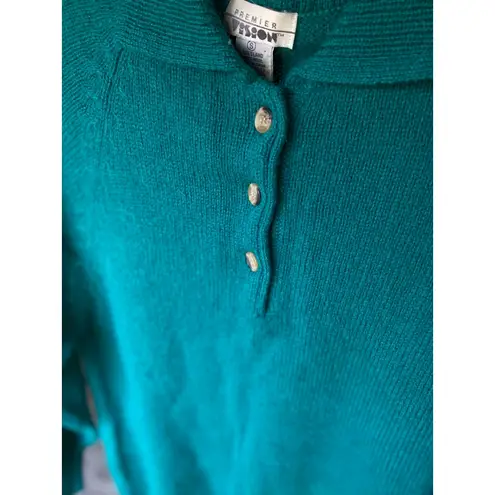 Vintage Shetland Wool Collar Sweater S Teal Retro Minimalist Premier Vision Boho Green