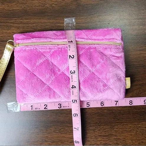 Ipsy Pink Quilted Velvet Pouch Zippered Cosmetic Bag Toiletries Makeup Bag