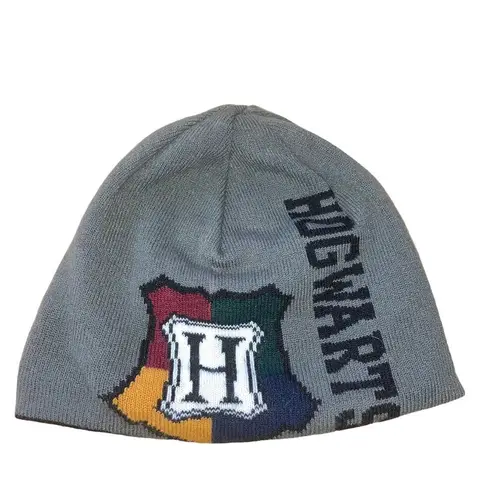 Harry Potter Officially Licensed  Hogwarts Reversible Knit Black Gray Beanie-OS