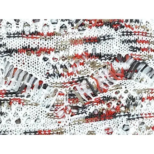 Boston Proper Open Weave Sweater Nylon Fringe Long Sleeves Cream Multi Sz XS