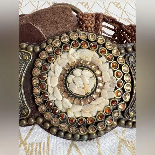 Leatherock Stone Jewels Studded Leather Belt Size M Brown Size M