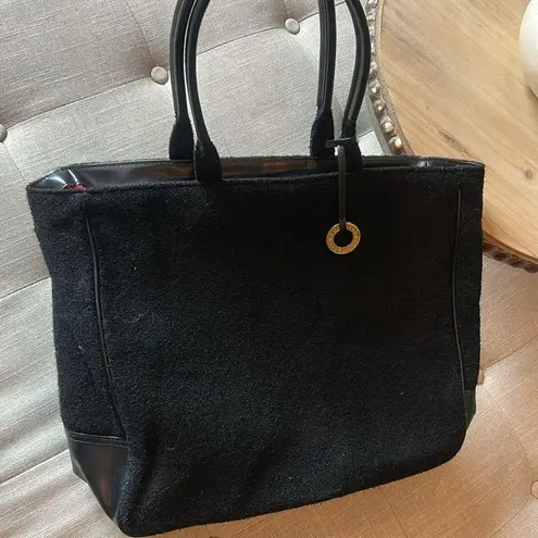 Givenchy Parfums Large Black Wool & Faux Leather Tote Bag Pink Lining