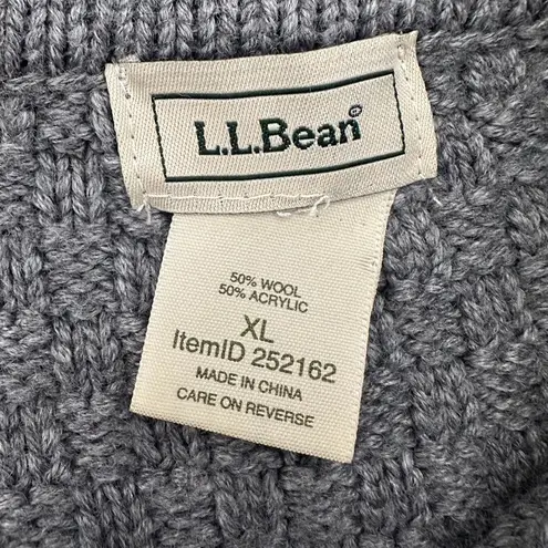 LL Bean Cable Knit Fisherman Toggle Wool Blend Cardigan Sweater Women’s XL Gray