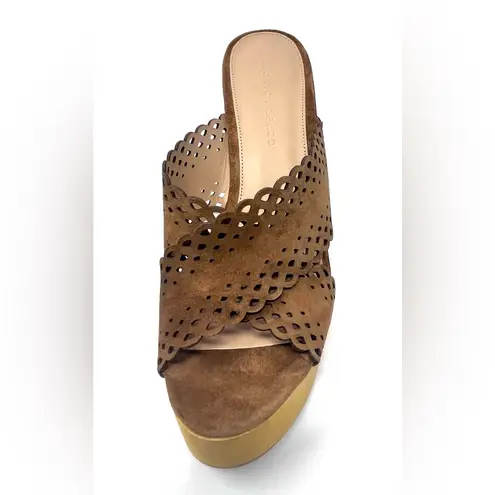 Veronica Beard Gaynor Scalloped Suede Platform Sandals Heels in Hazelwood BNIB