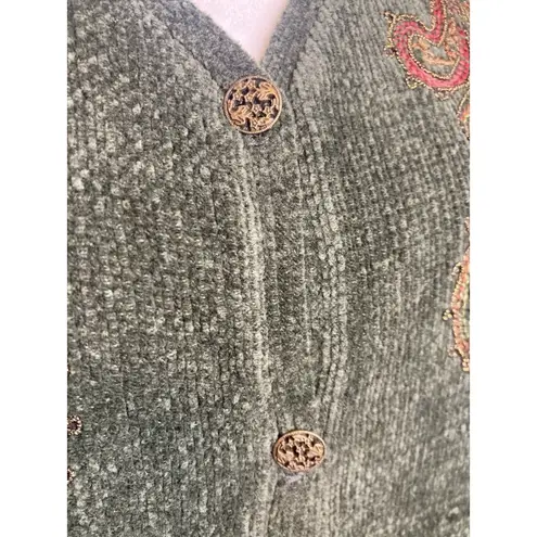 Cottagecore Cabin Granny Embroidered Sweater Vest L Green Lagenlook Vintage Size L