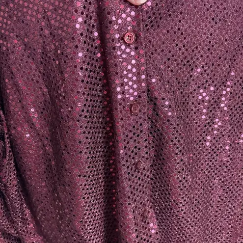Venezia Stretch Sequin Burgundy Button Down & Tank Set 22/24 70s Disco Glam Red Size undefined