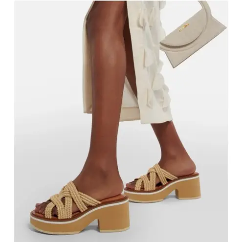 Clergerie Chermy Raffia Platform Mules Beige Natural Size 36 Brown