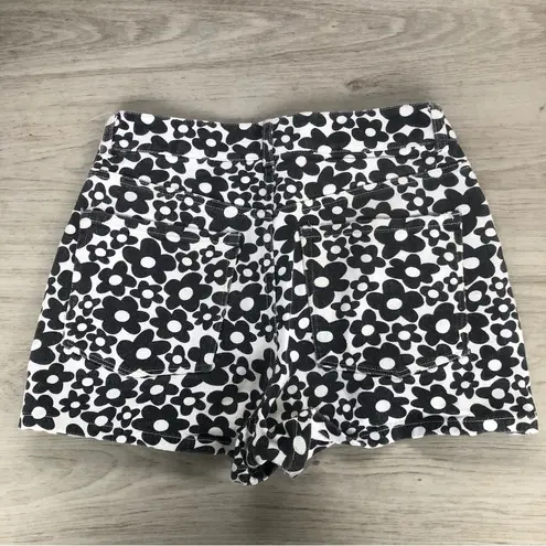 Full Tilt  Floral Patterned Black and White Denim Shorts