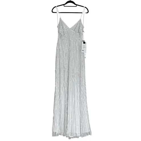 Mac Duggal 10817 Pearl White Beaded Art Deco Full Length Gown Dress Women’s US 4