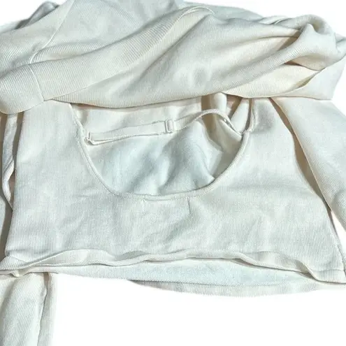 Meshki Off Shoulder Long Sleeve Crop Top Cream Knit Sweater