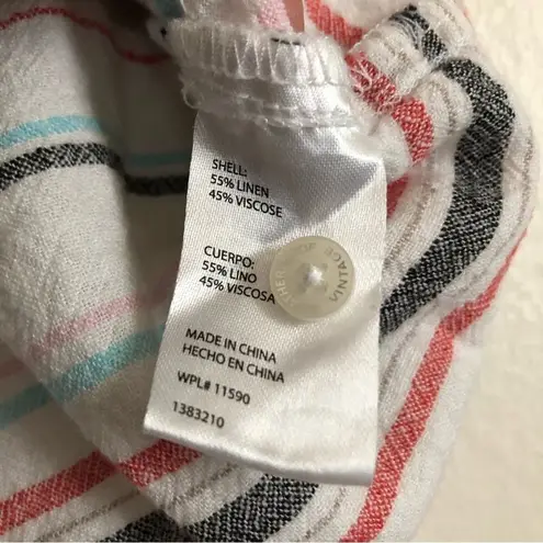 Weatherproof Vintage Washable Linen Sleeveless Stripe Button Up Shirt Blouse Top