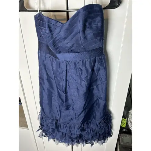 Phoebe Couture 100% Silk Strapless Formal Cocktail Dress Dark Blue Navy Size 2