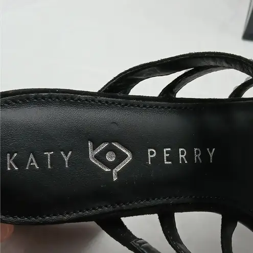 Katy Perry The Layla Sandals Womens 9.5M Black Rhinestones Block Heel Shoes