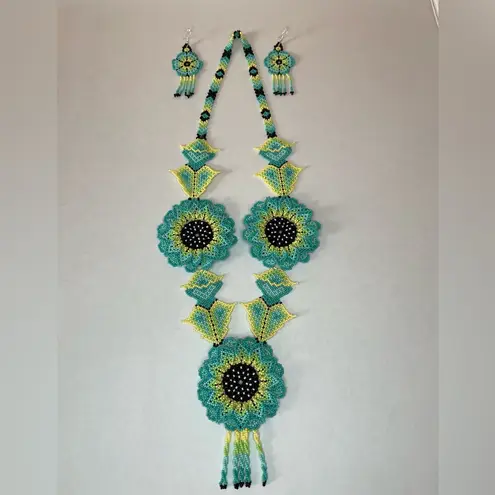 Floral Beaded Necklace and Earring Set