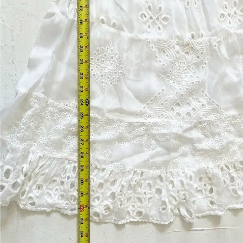 Johnny Was White Eyelet Lace Mini Bay Doll Dress Swim Coverup With Slip Size S