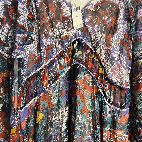 Maeve for Anthropologie Annabella Floral Print Long Sleeve V-Neck Maxi Dress 14