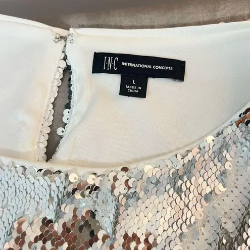 INC International Concepts White Silver Sleeveless Sequin Blouse Size Large