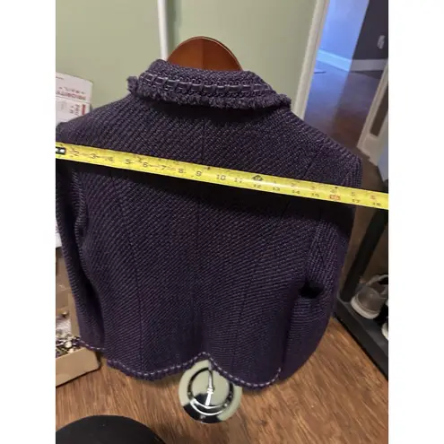 Dialogue Blazer Womens 10 Purple Wool Tweed Fringe Classic Preppy Retro Office