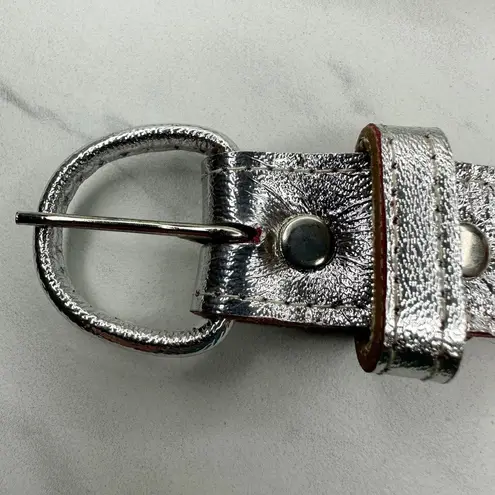 Faux Pearl Beaded Chain Belt Silver Metallic Faux Leather Medium (M) ✨