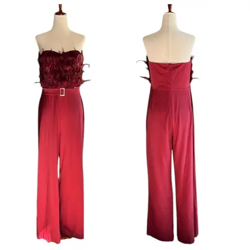 Unbranded Cranberry Strapless Jumpsuit With Feather Bodice Size L