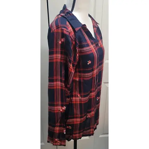 cj banks  Womens Plaid Embroidered Long Sleeve Shirt Size M Navy Red New