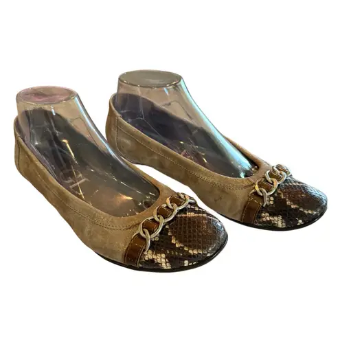 AGL Attilio Giusti Leombruni Ballet Flats Suede Python Chain Brown 39 8.5