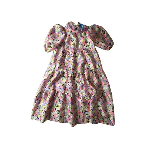 NWT Cras Lilicras Dress Daisy Floral Puff Sleeves Pink Purple Midi Copenhagen