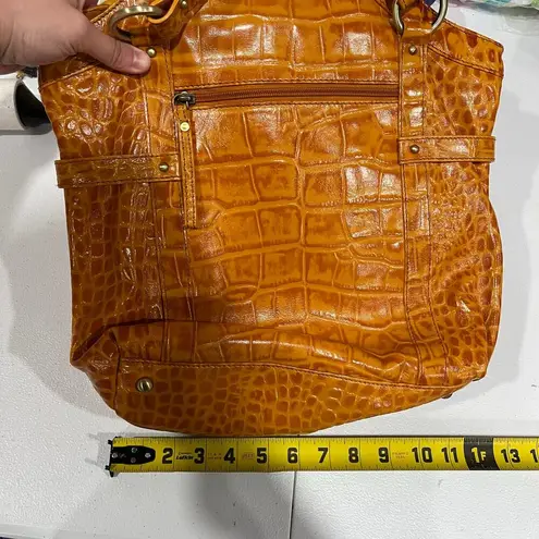 Michael Rome Designs Crocc Embossed Large Orange Leather Pockets Shoulder Bag