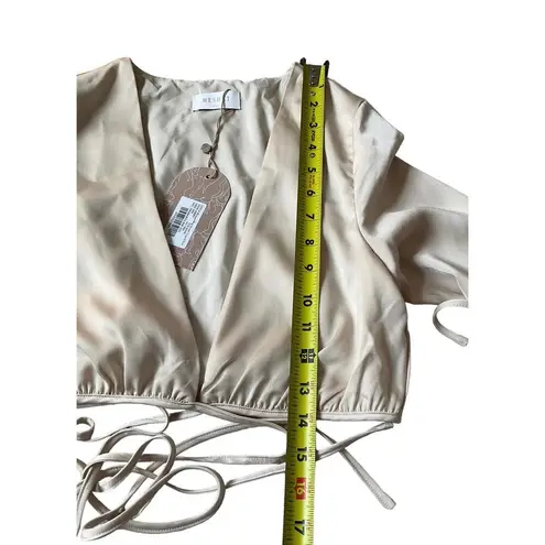 Meshki Satin Bell Sleeve Wrap Around Crop Top Women's Size XXS NWT | 16-5