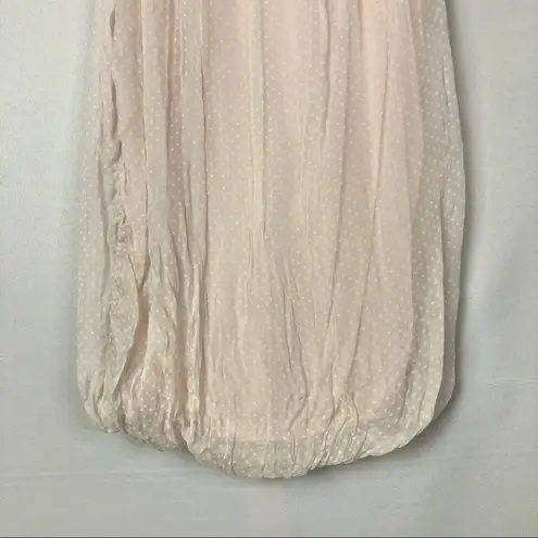 Luisa Ricci Light Pink Smocked Bottom Silk Polka Dot Short Sleeve Blouse S