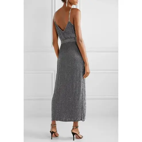 Retrofete Rebecca Grey Velvet Trimmed Sequined Chiffon Dress Silver Size XS