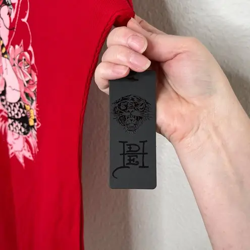 Ed Hardy Womens Retro Y2k Inspired Red Cobra Rib Tank Dress Size XL