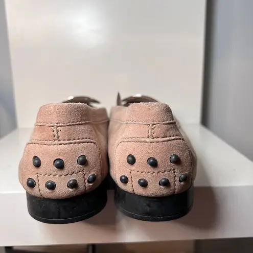 Tods Tan Suede Loafers with Silver Hardware