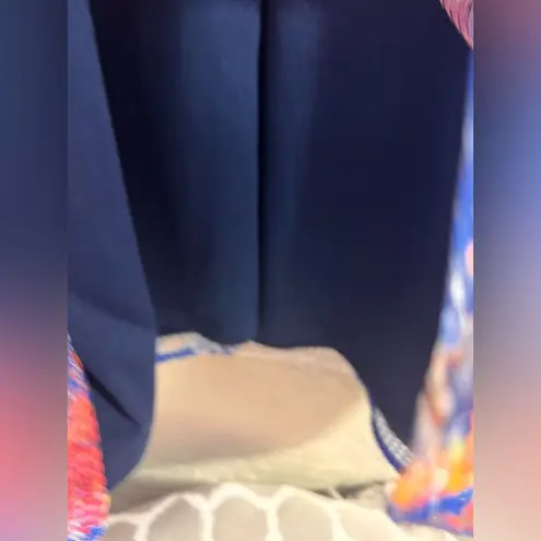 Julia Jordan Blue Orange Sheath Midi Dress Round Crew Neck Sleeveless w pockets