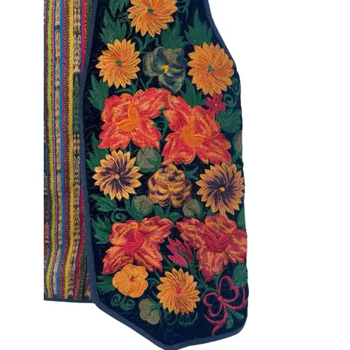 Boho Floral Embroidered Velvet Vest Multicolor Folk Festival Hippie Artisanal M Size M