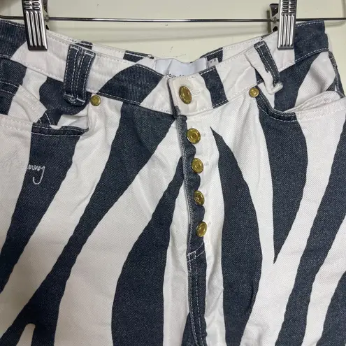 House of Sunny Rewa High waisted crop jeans in Zebra print sz 4 Black