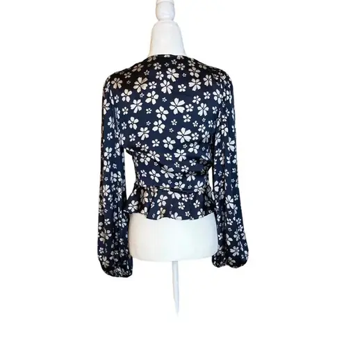 Jill Stuart Floral V-Neck Top in Marine 2 Womens Floral Blouse