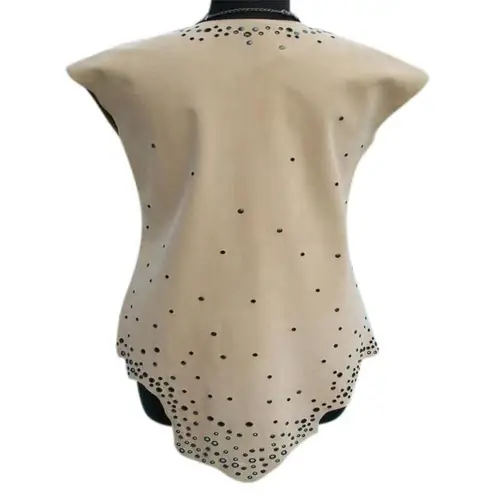 Donald Pliner Tan Suede Leather Top Nail Head Embellished Tunic V Neck $995 NWT