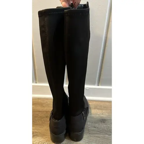 Laura Ashley Amherst Knee Riding Boots Black Faux Suede Side Zip Buckle Size 8M