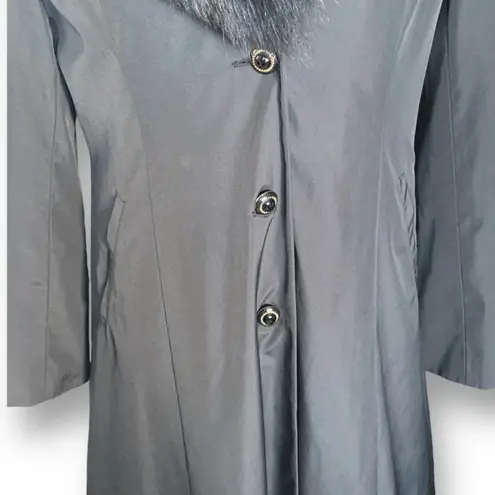 St. John Black Long Coat Removable Real Fox Fur Collar Luxe Winter Elegance 12