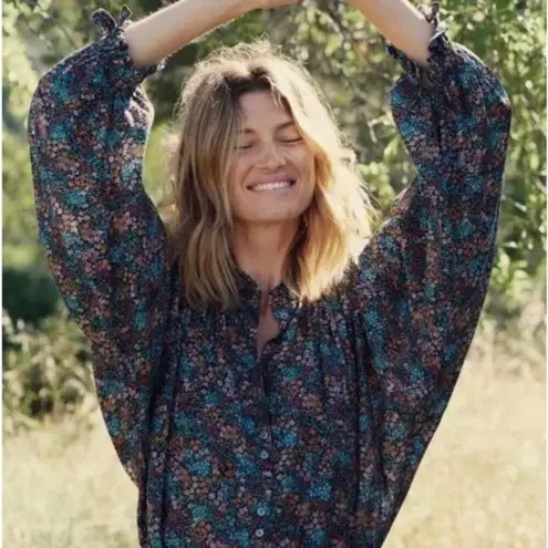 πDOENπ The Rose Top ~ Navy Lady Bird Floral Print Small Black