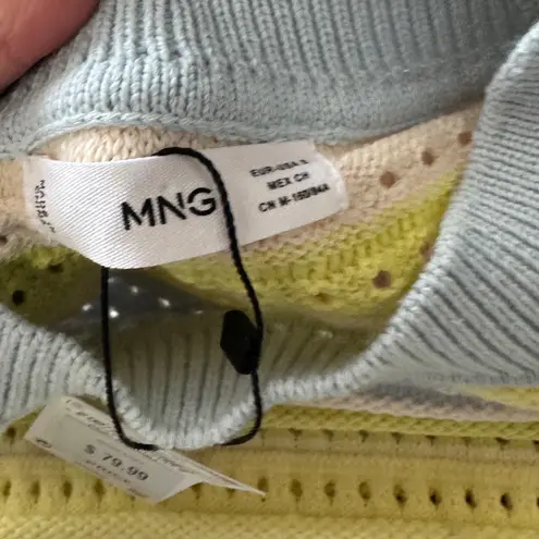 Mango Striped Eyelet Sweater Small NWT Pastel Cottagecore Soft Girl Y2K Cozy Green