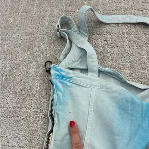 VTG Versace Jeans Couture baby blue buckle denim pencil dress halter tie dye Size 4