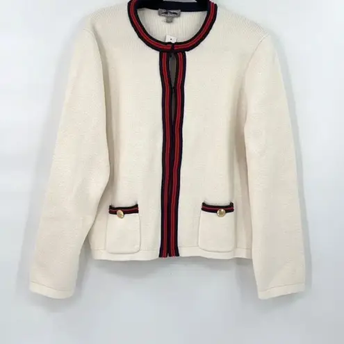 J.Crew Womens Cream Emilie Contrast Trim Ribbed Cardigan Size XXL Red
