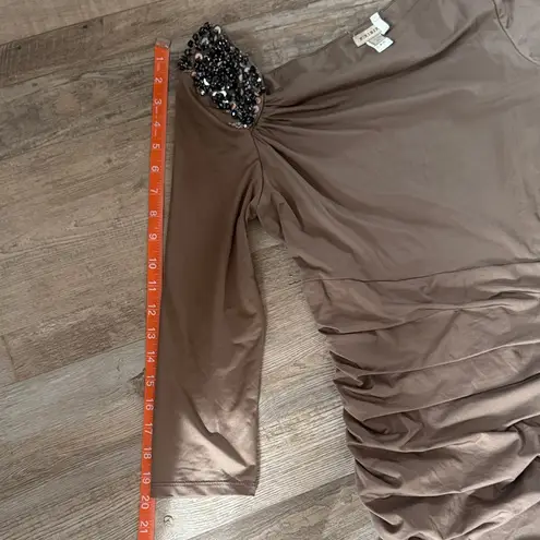 NIKIBIKI One Shoulder Brown Dress with Beaded Detail Size L