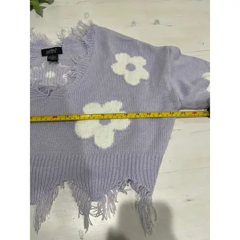 Just Polly New York Lilac White Flower Cropped Distressed Sweater