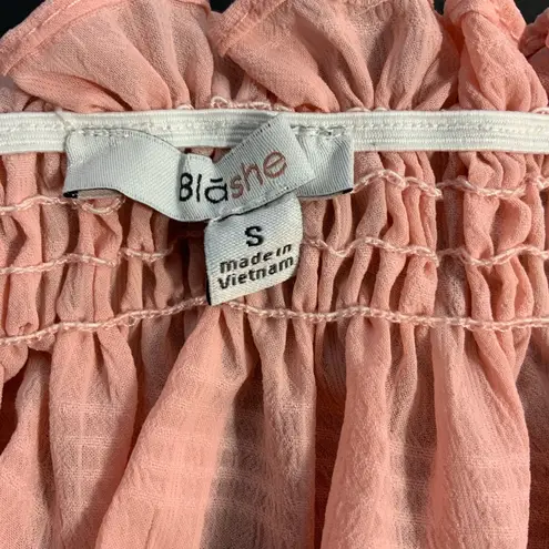 Blashe Women’s Puffed Long Sleeve Peach Textured Crop Top Small Boho Renaissance Pink