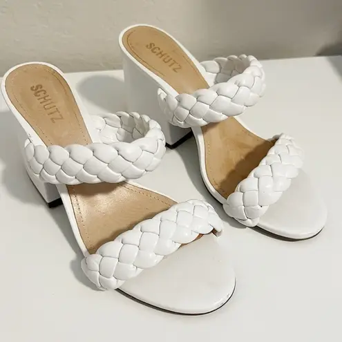 Schutz  Elida Braided Slide Sandals in White Leather size 8.5