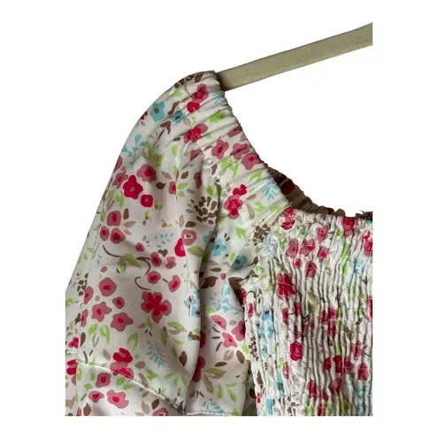 Sokie Collective Shirt Women Small Greenwich Floral Puff Sleeve Smocked Top NWT White